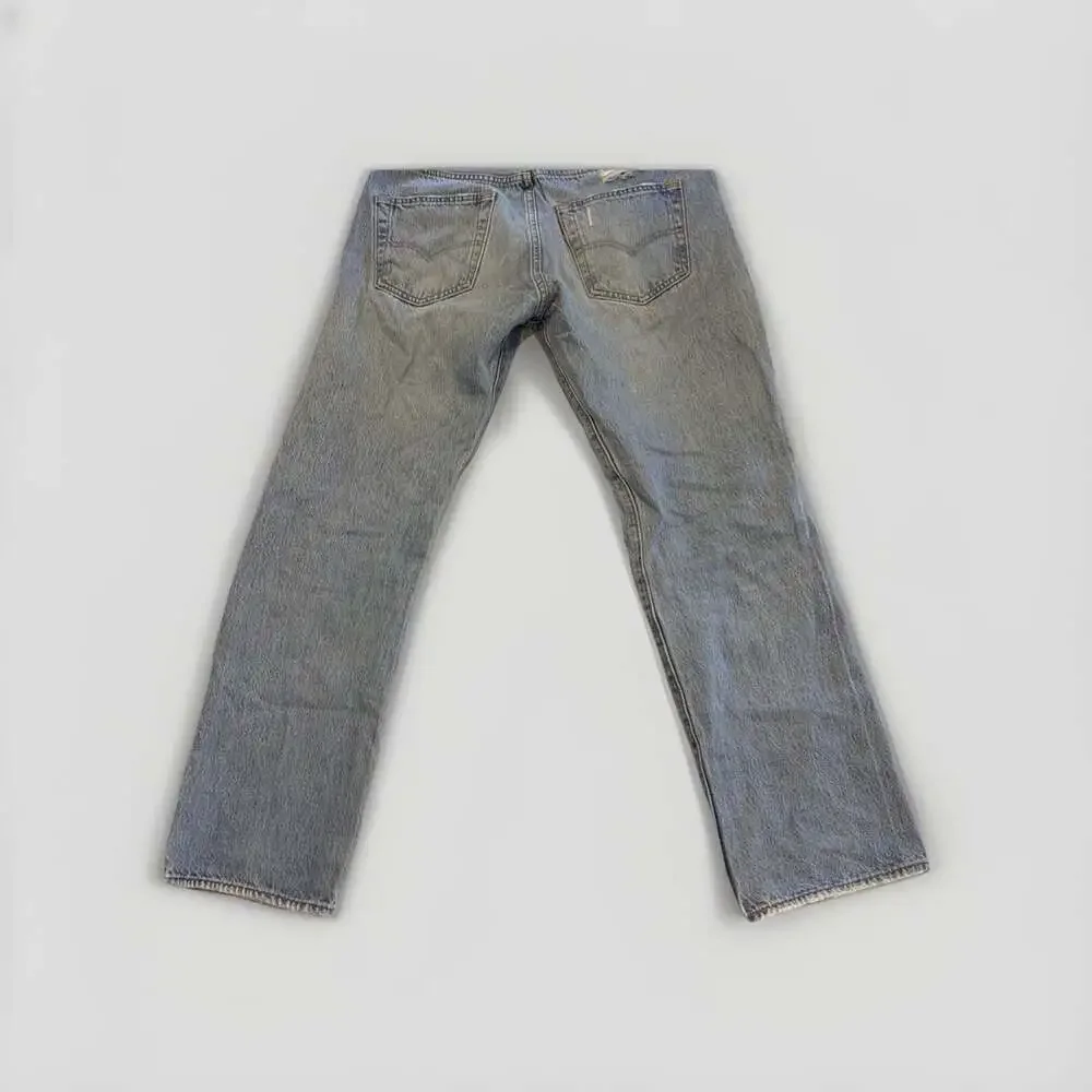 Y2KLevis 501 ButtonFly Blue Jeans W34 /L28 Funky Grunge Distressed Made 11/09